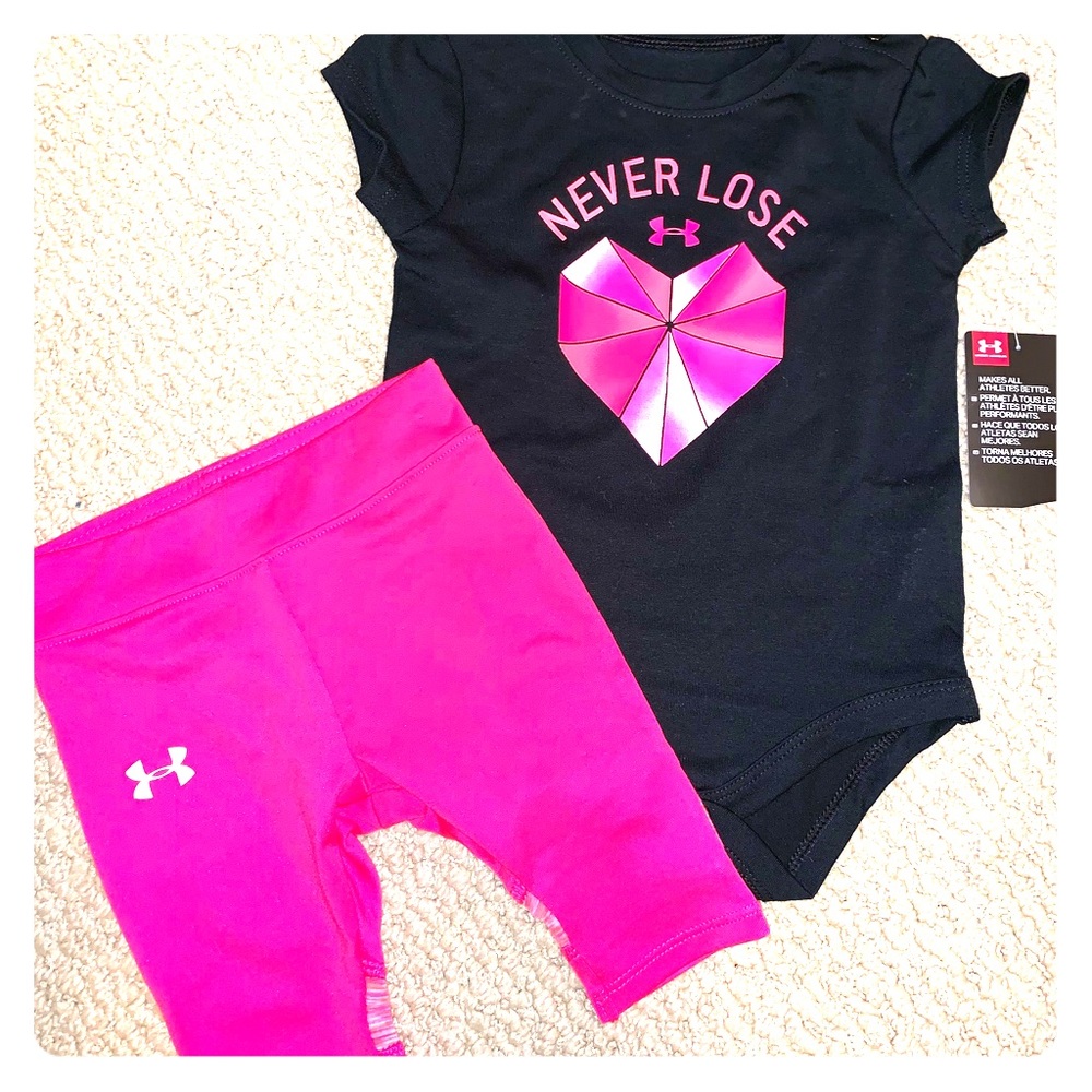 NWT 6-9 girls under armour onsie and Capri outfit